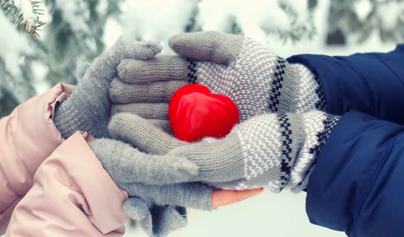 love, снег, winter, сердце, romantic, любви, варежки