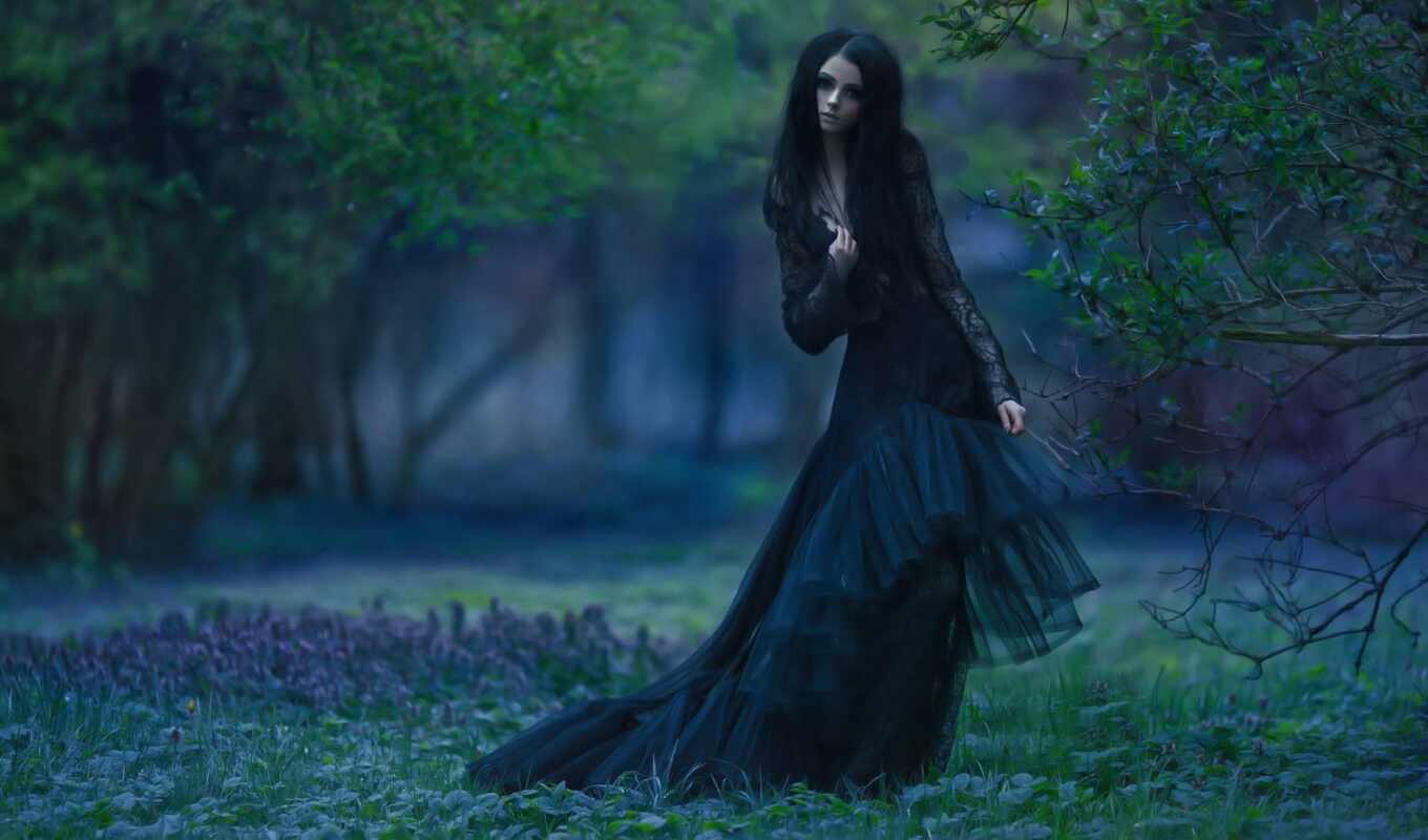 девушка, лес, платье, женский, dark, чёрн, fashion, gothic