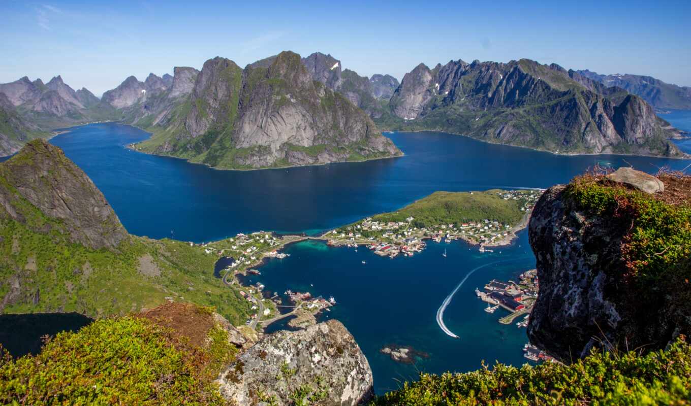 nature, house, picture, mountain, rock, island, pure, norwegian, Lofoten islands, lofotenskii