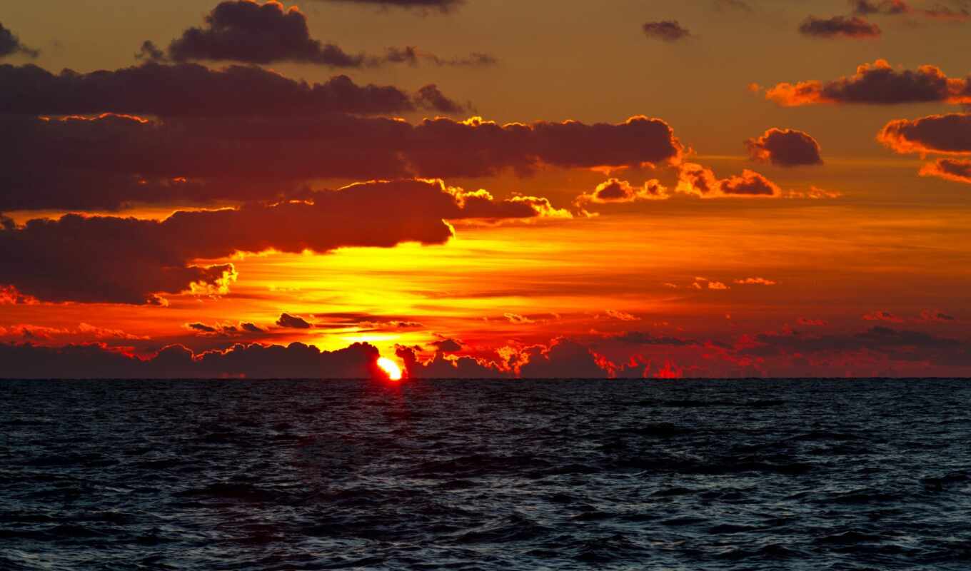 sky, red, sunset, sea, usa, cloud, horizon