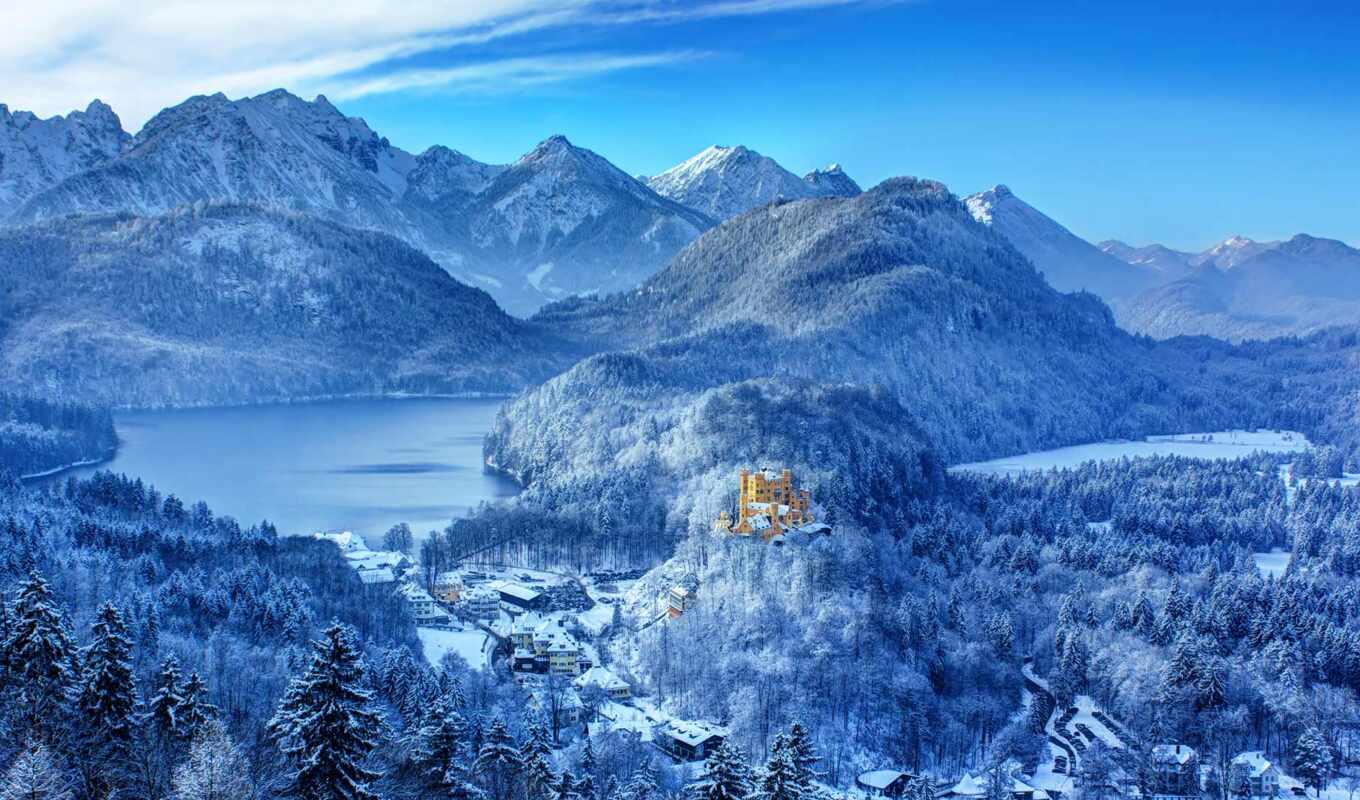 winter, гора, castle, hohenschwangau