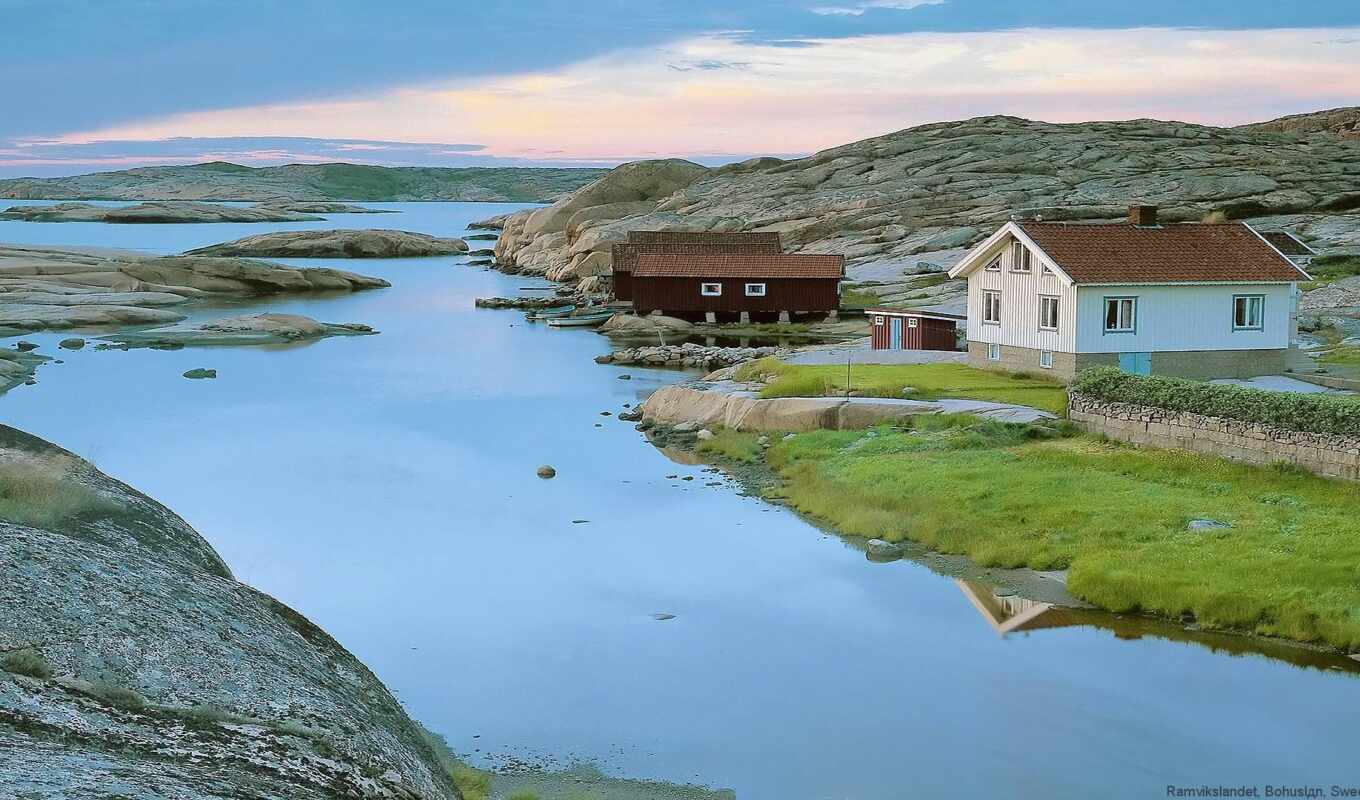 house, river, sweden, cabin