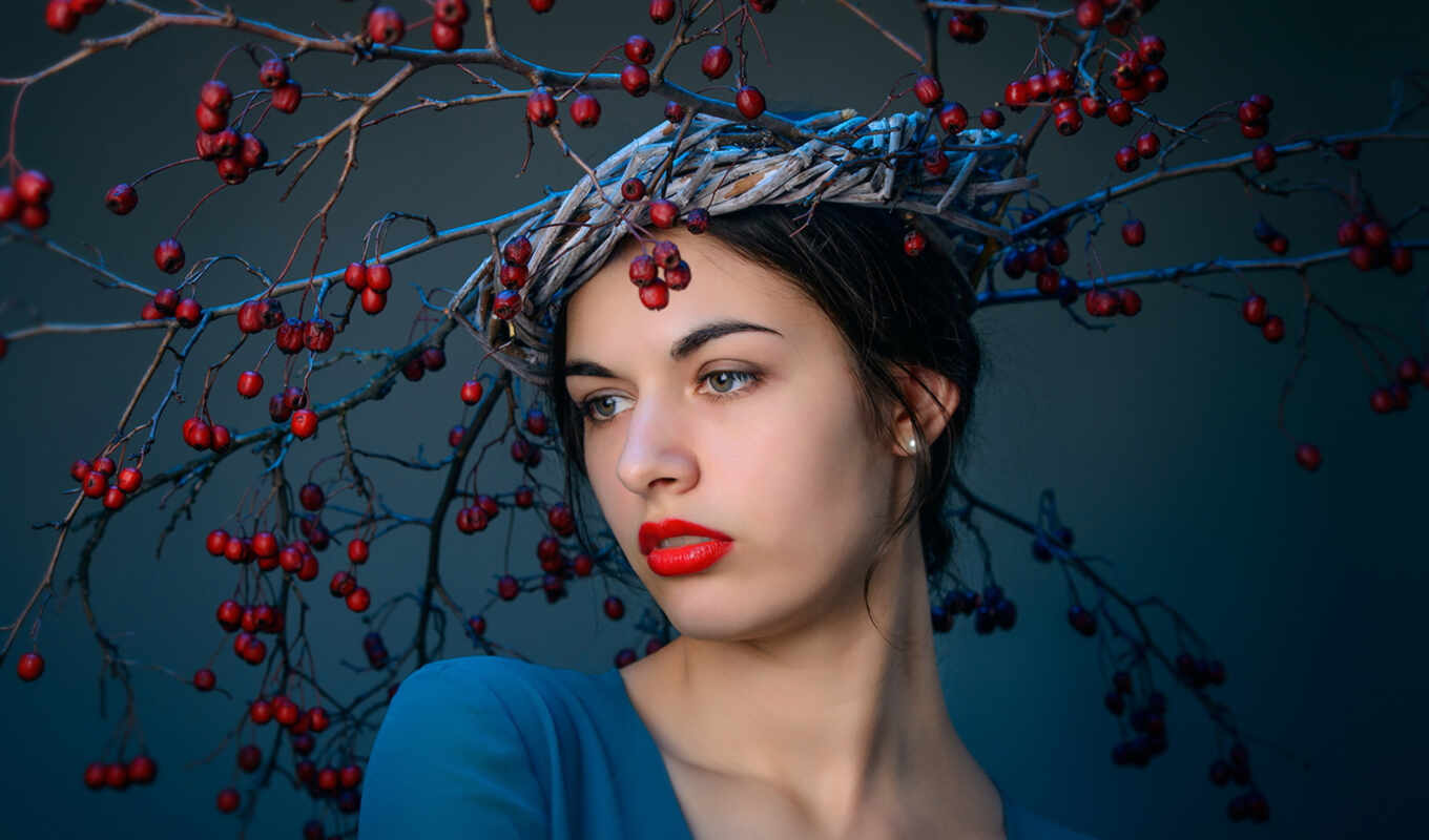 hat, girl, dress, head, devushki, berries, branches