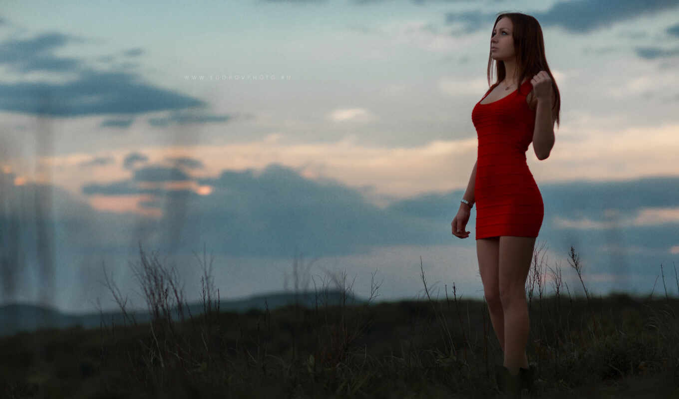 nature, sky, red, dress, beauty, cloud, standing, people in nature