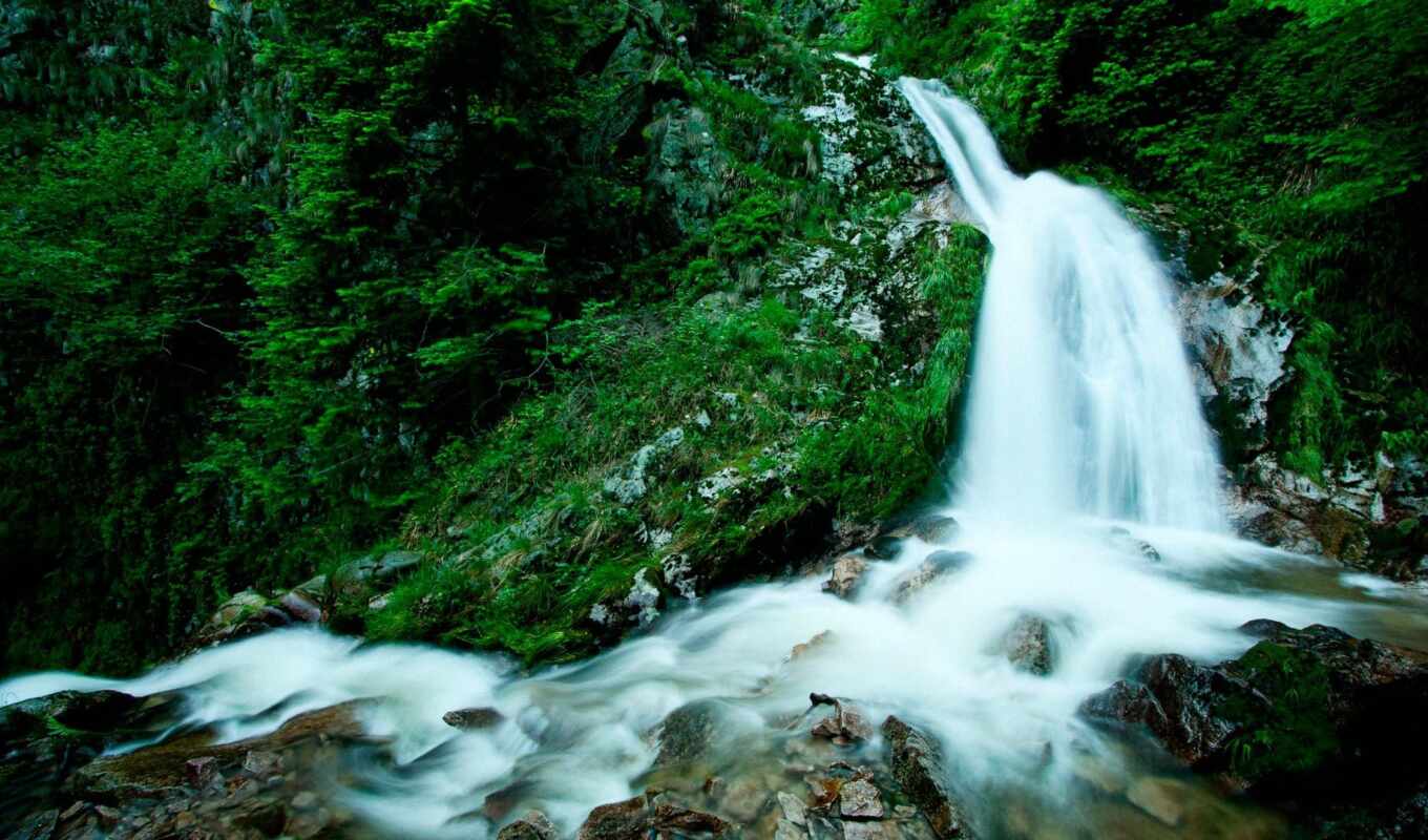 природа, зелёный, water, водопад, водопады, камни