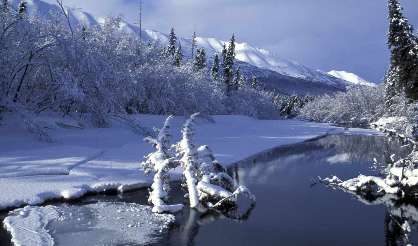 природа, winter, река, аляска, страна чудес