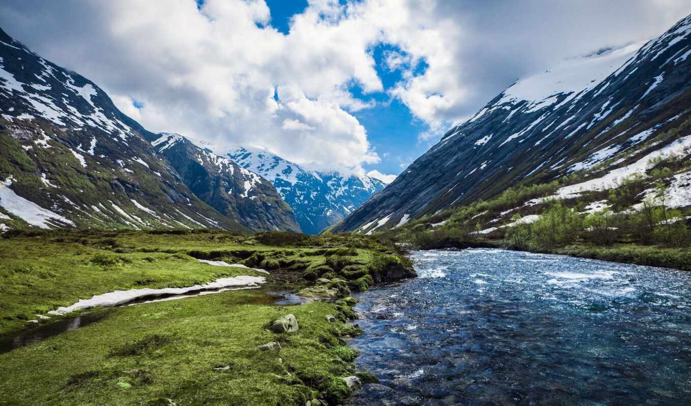 озеро, природа, небо, река, норвегия, bay, ultra, norwegian, горы, холмы