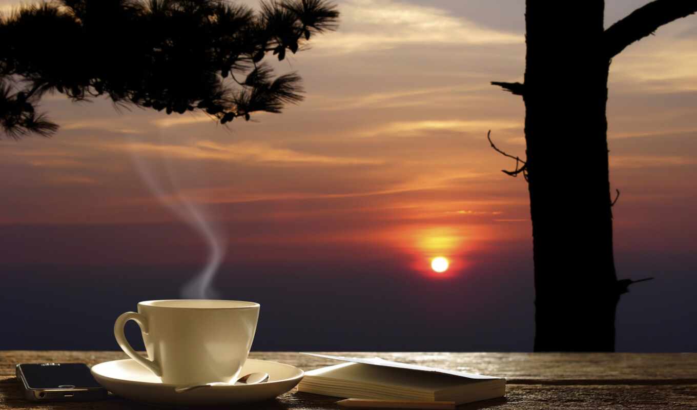 природа, coffee, circle, закат, вечер, cup, красивый, чая, even, блюдце, meal