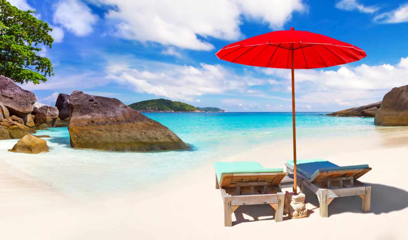 sun, камень, пляж, море, побережье, таиланд, tropical, tropic, зонтик, лежак, пхукет