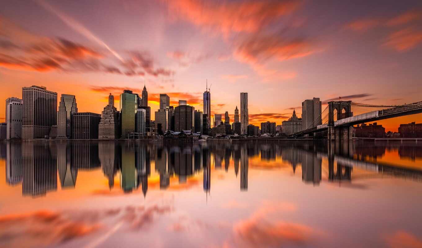 sunset, new, city, landscape, urban, york