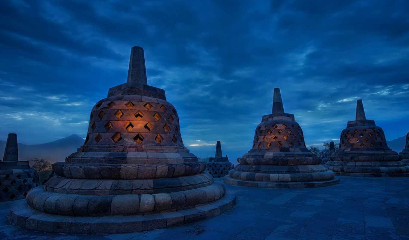 храм, индонезийский, буддийский, borobudura