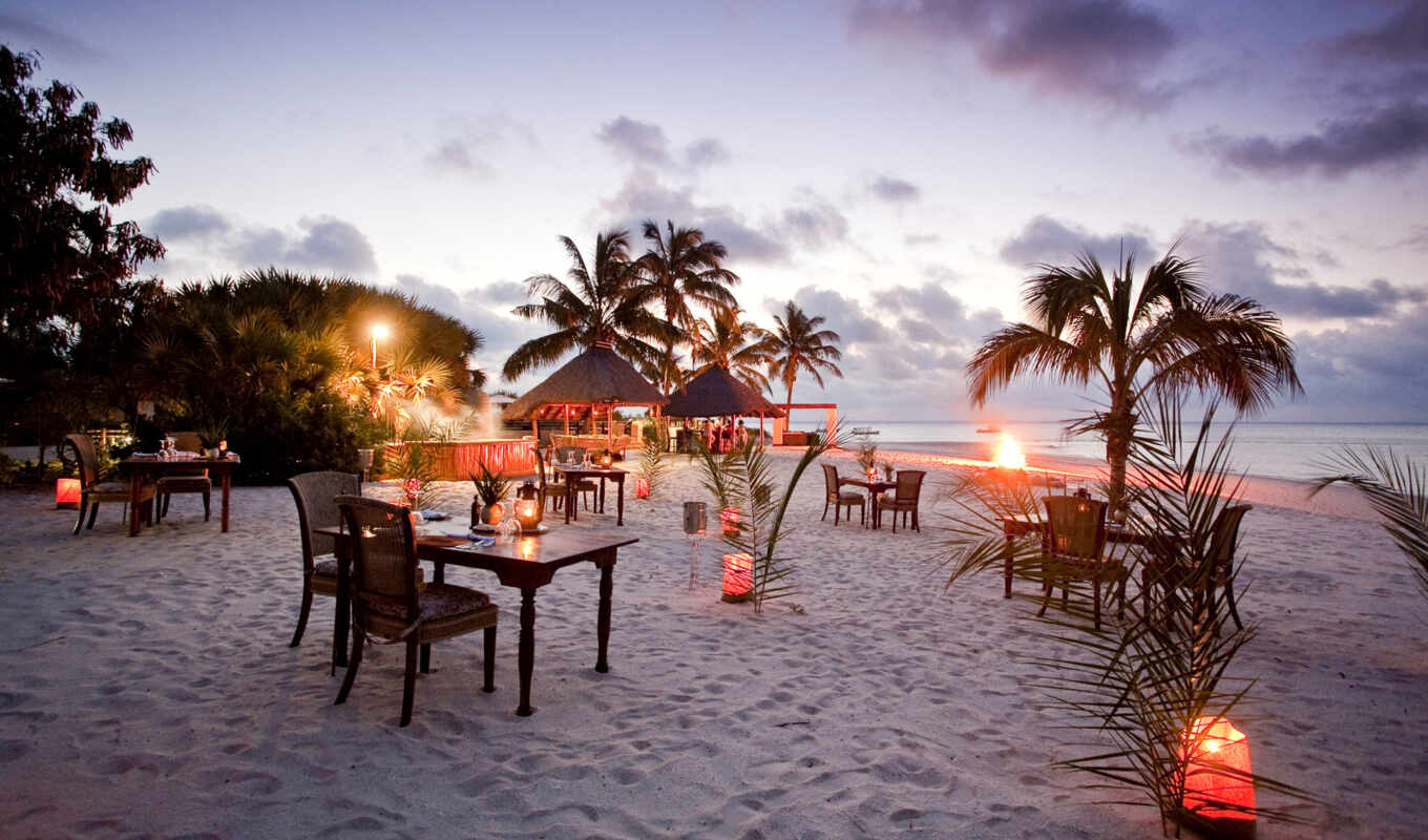 романтика, пляж, вечер, песок, ocean, побережье, кафе, ресторан, гель, лак, klio