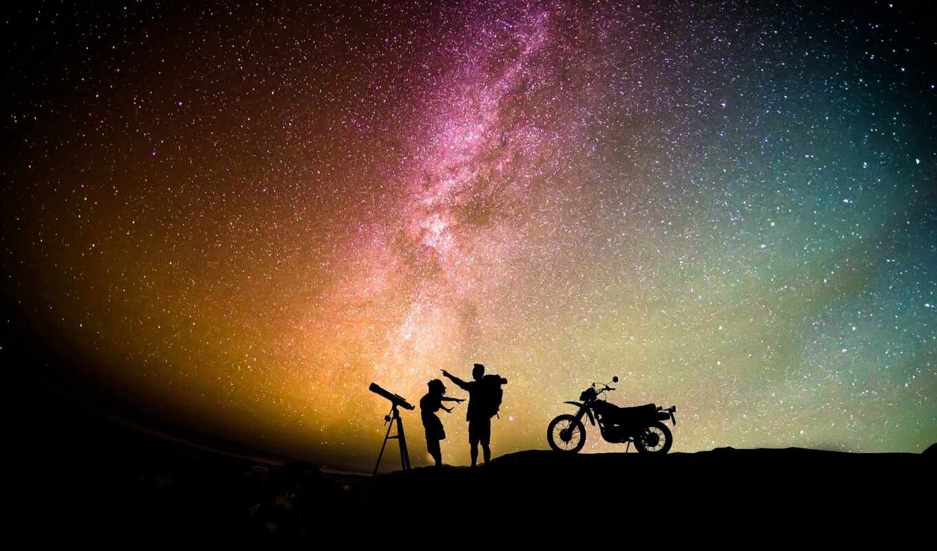 sky, couple, aurora, telescope, motor