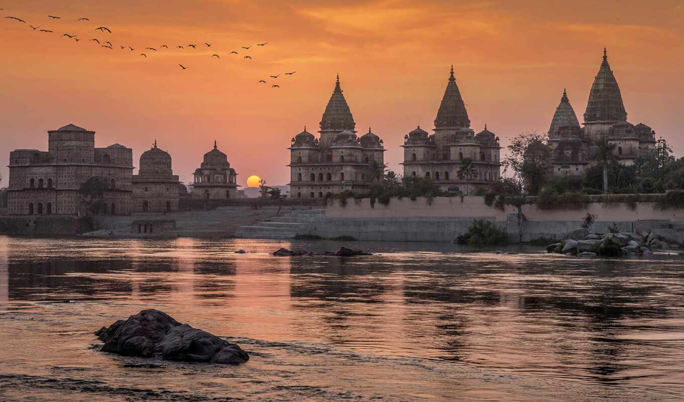 закат, река, india, pradesh, madhya