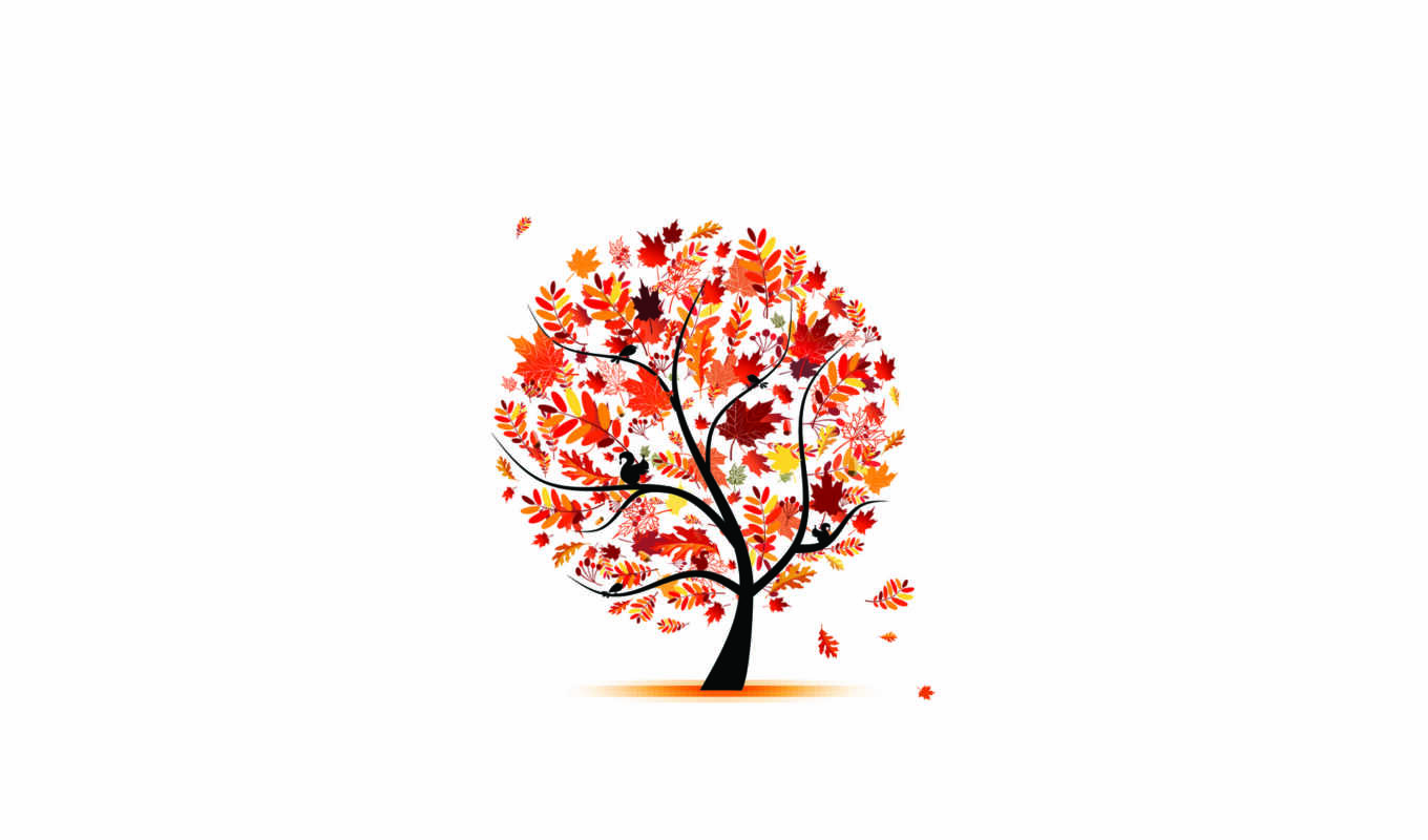 art, девушка, яркость, дерево, высоком, осень, листва, птицы