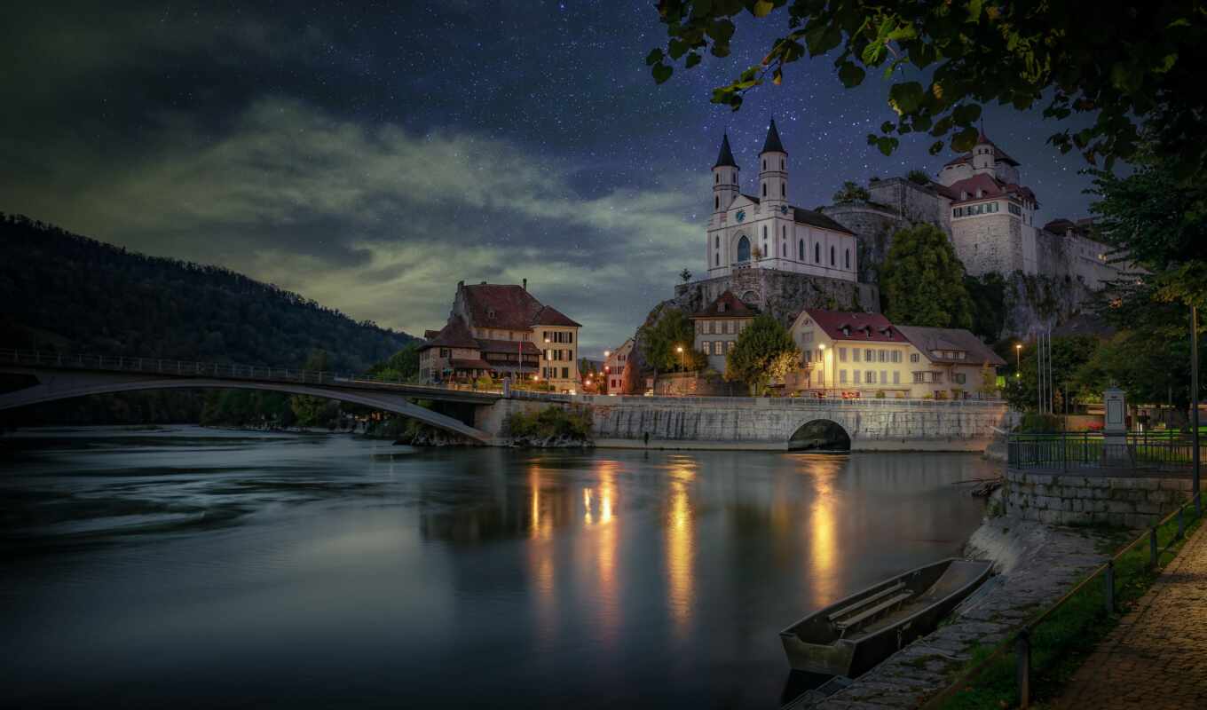 photo, house, castle, swiss, river, Switzerland, river Aare, pazlyi, aarburg