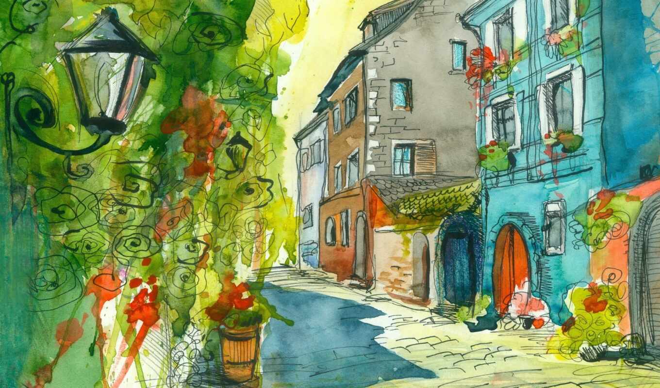 улица, watercolor