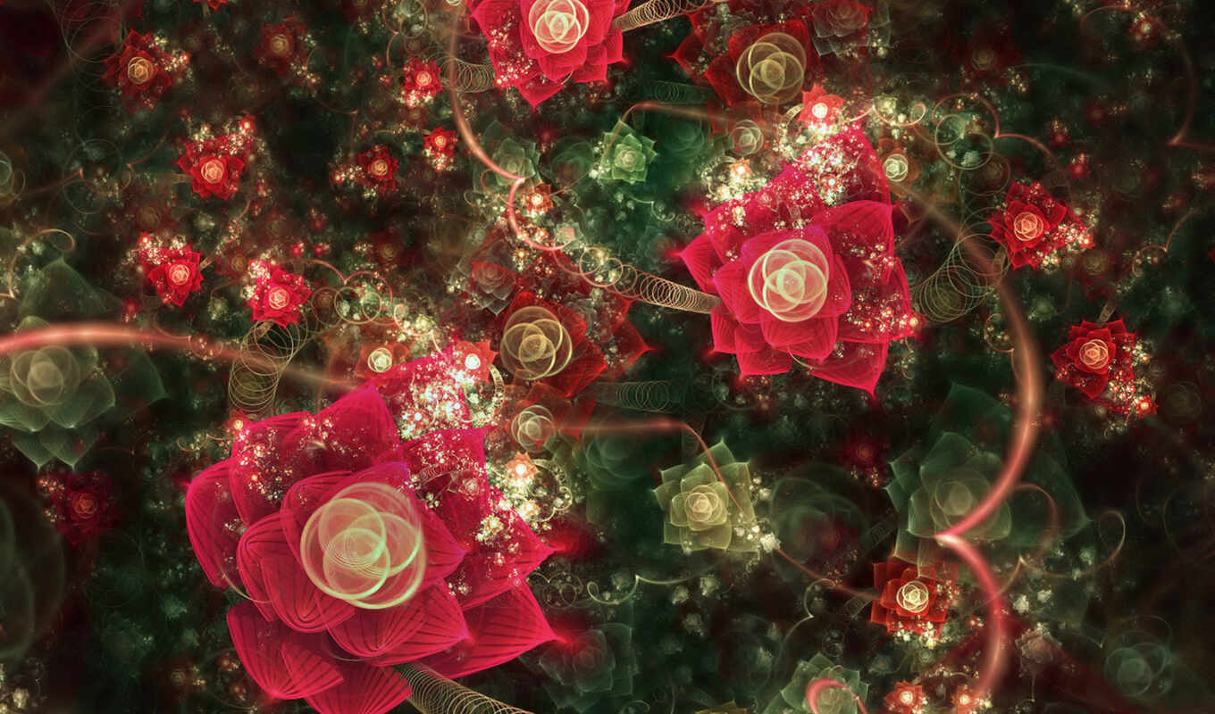 flowers, rose, texture, a laptop, abstract, psychedelics, fractal