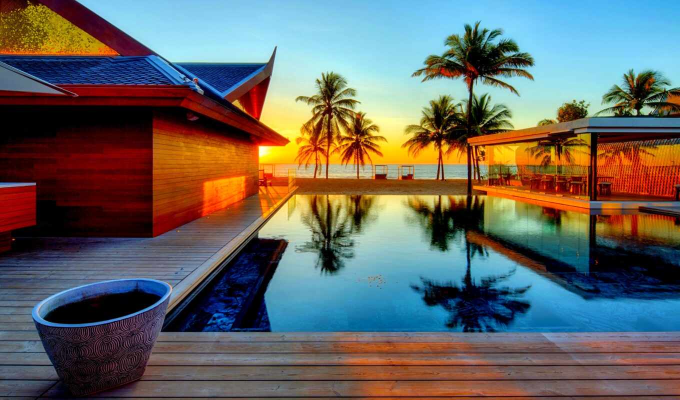 house, sunset, beach, dream, coast, backgrounds, blanka, swimming pool, dreams