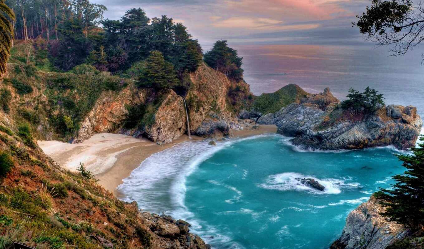 природа, взгляд, water, пляж, биг, california, море, ocean, aerial, sur, pacific