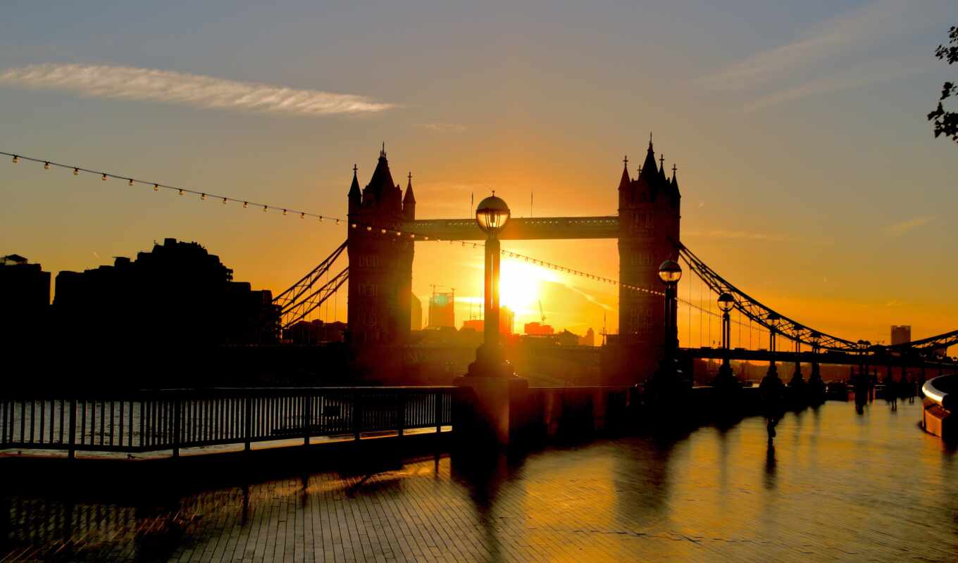view, Bridge, perfect, England, tower, london, a shadow, river, sunrise, illustration, thames