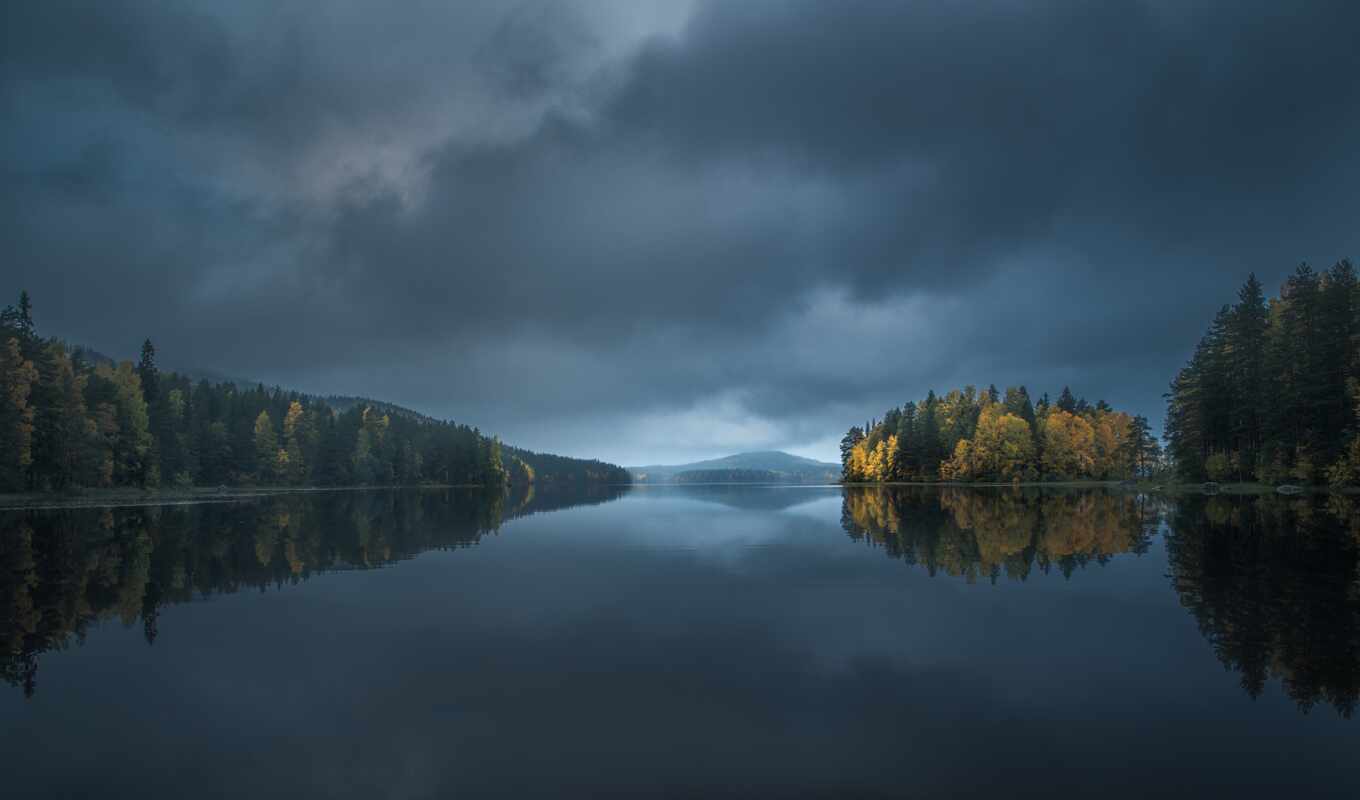 lake, a laptop, autumn, north, reflection, Finland, karelia