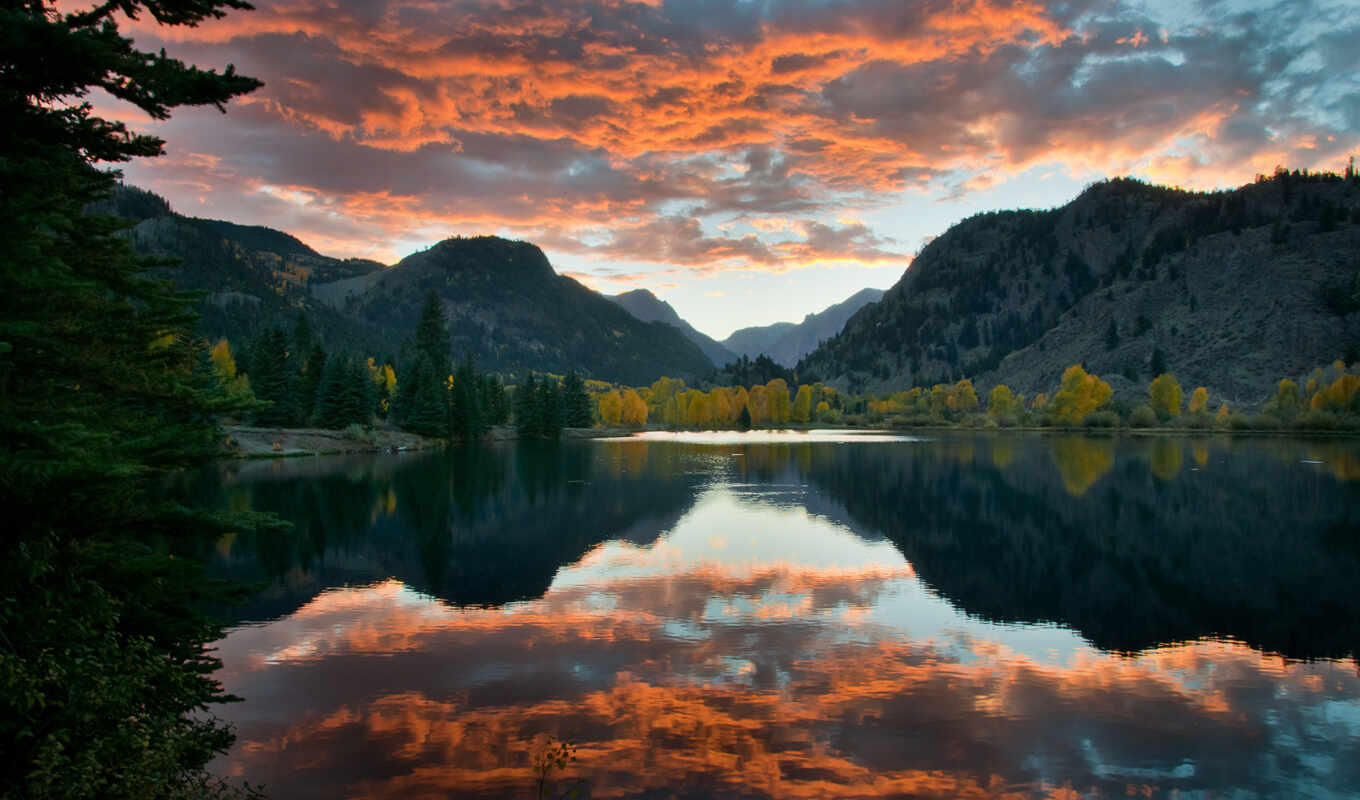 lake, sky, smooth surface, autumn, lakes, ♪, which, mountains, sweet, reflected
