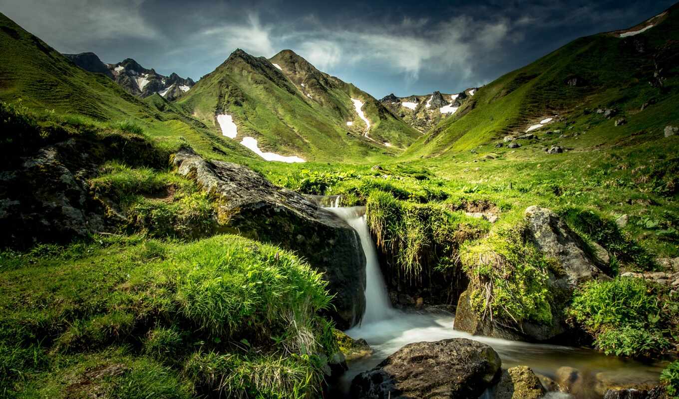 stone, landscape, France, moss, waterfall, hill, creek, backwater, France