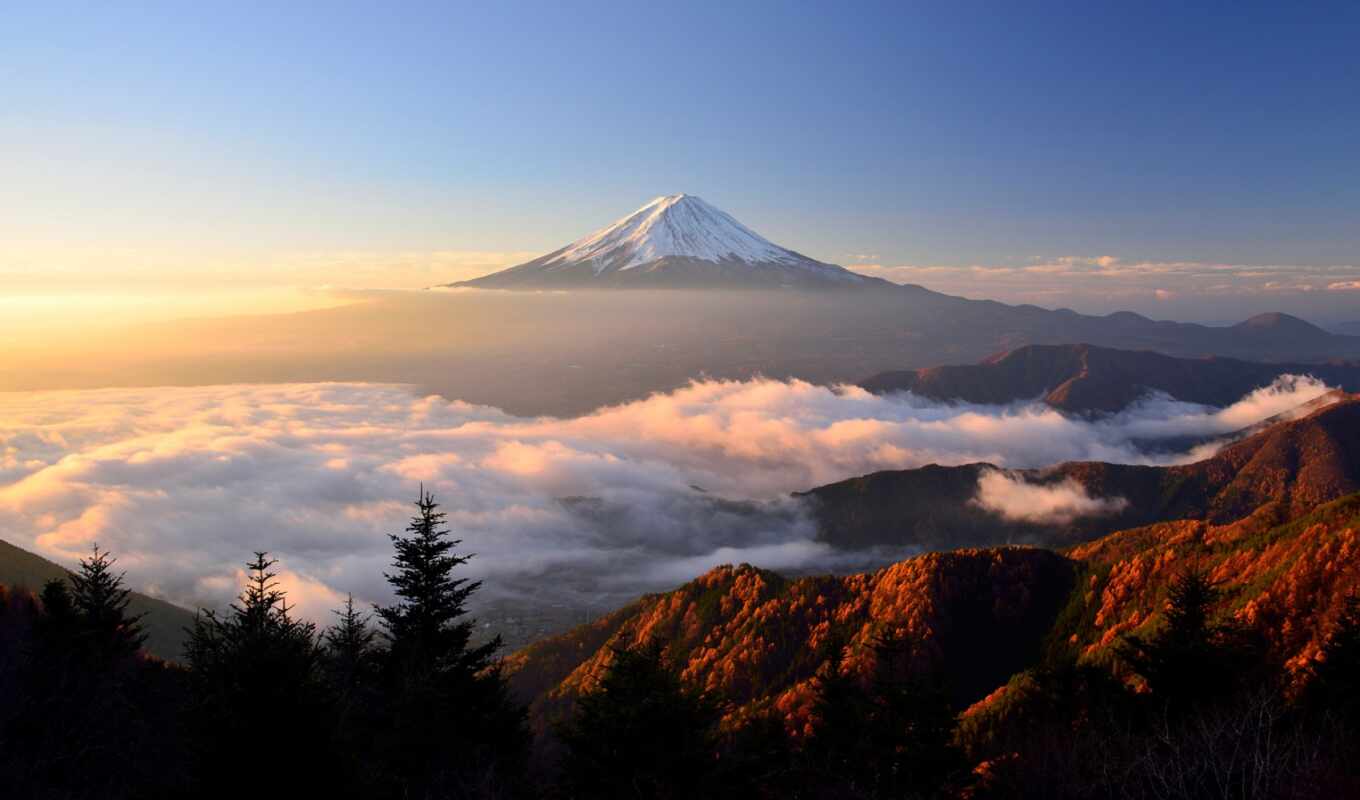 view, sunrise, mountain, japanese, autumn, island, volcano, Japan, fujima, fudz, fudziyamoi