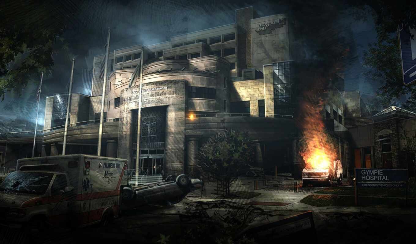 screen, city, abandonado, night, abandonade, apocalyptically, ambulance