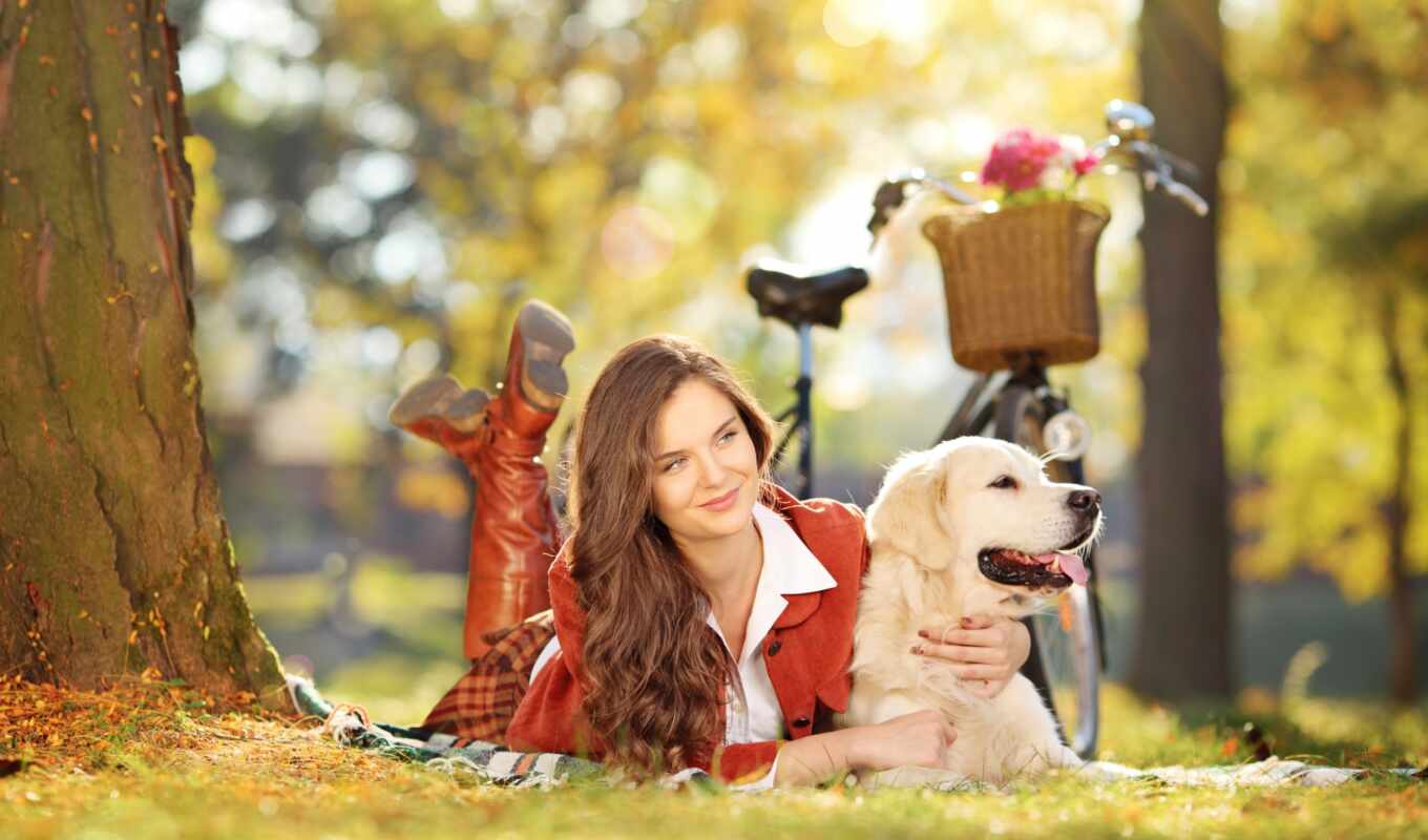 девушка, красивая, собака, клипарт, траве, devushki, парке, фотоклипарт, собакой, велосипедом