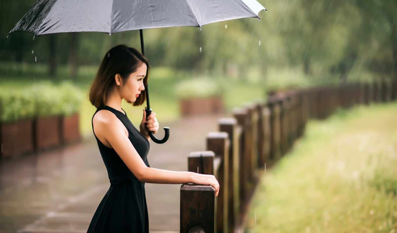 girl, rain, under, dozhdat