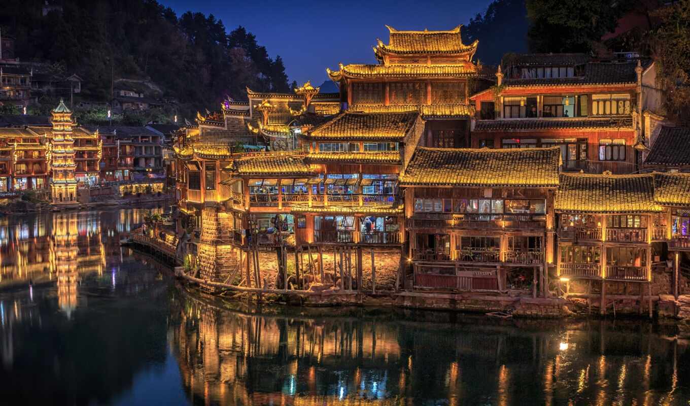 фото, город, мост, деревня, town, china, старинный, phoenix, китаянка, хунань, fenghuang