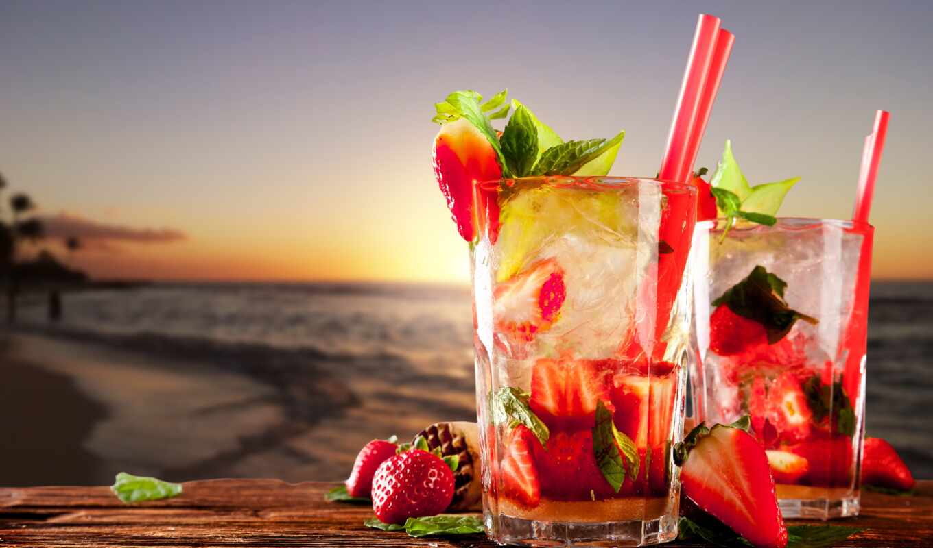 beach, sea, cocktail, strawberry, drink, myat, turistichny i