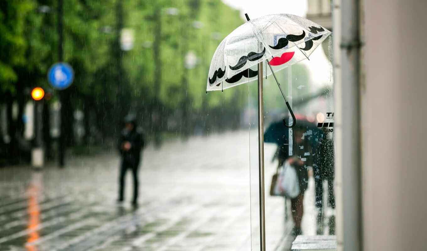 дождь, город, улица, зонтик