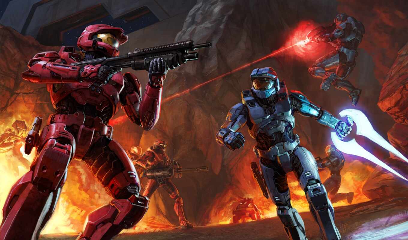blue, red, halo