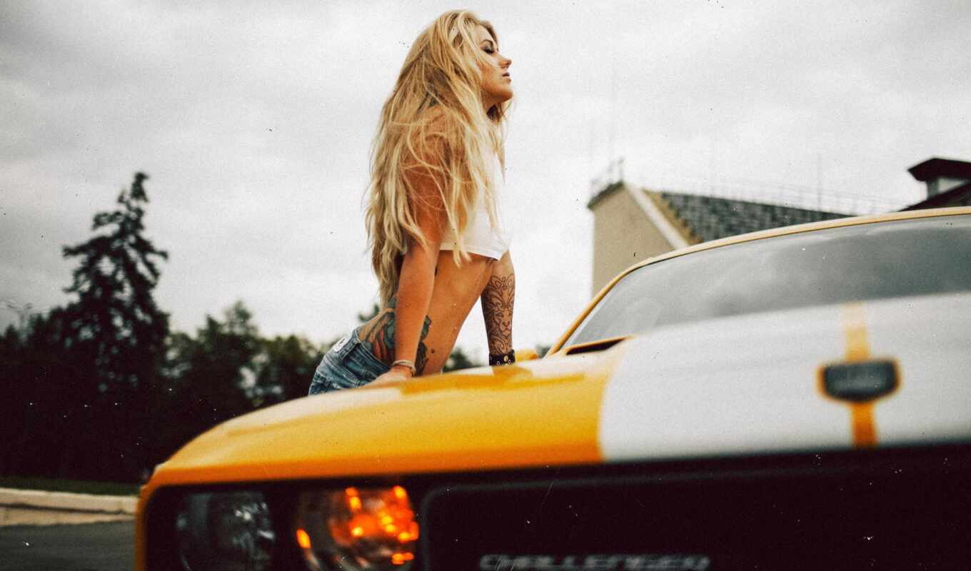 girl, blonde, model, Marie, dodge, charger, challenger, cars, image bases, anoch