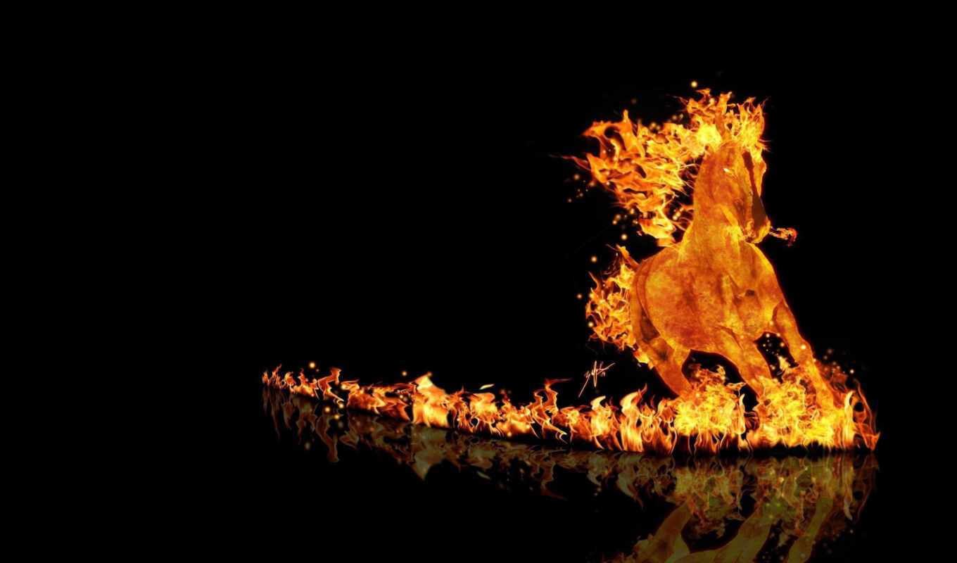 black, background, abstraction, horse, images, fire, photoshop, right, run