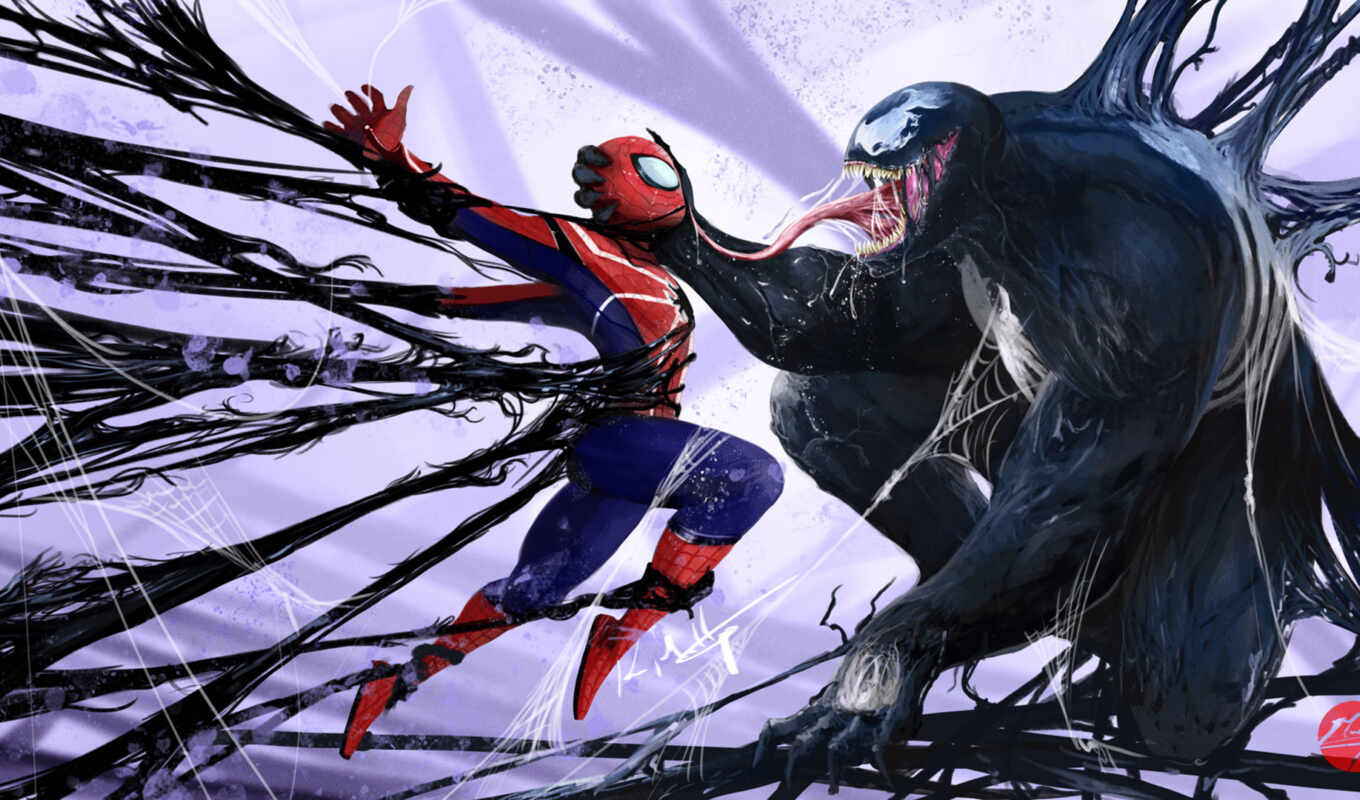 мужчина, паук, marvel, artwork, venom, spiderman