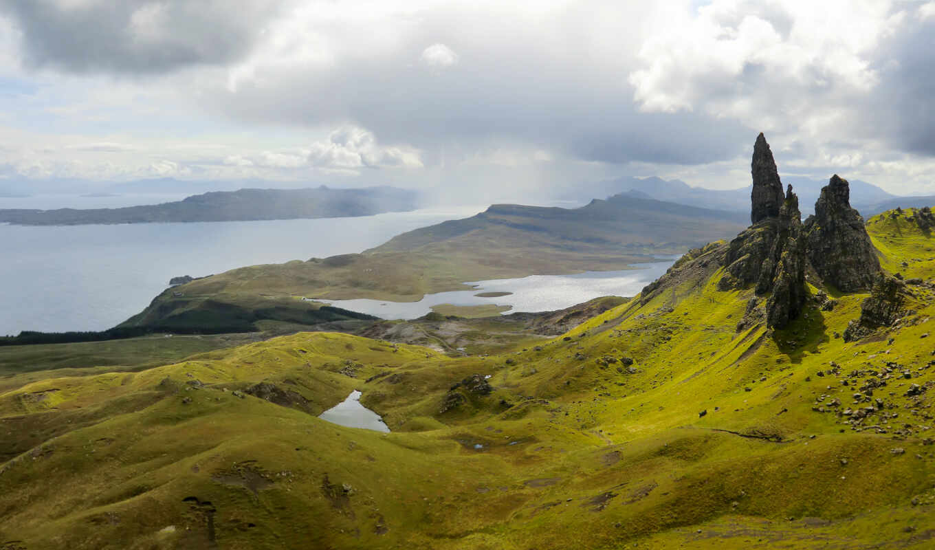 мужчина, rock, прогулка, landscape, much, one, остров, шотландия, resource, skye, значок