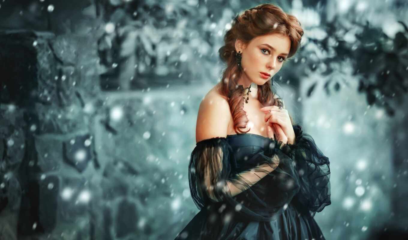 девушка, снег, платье, queen