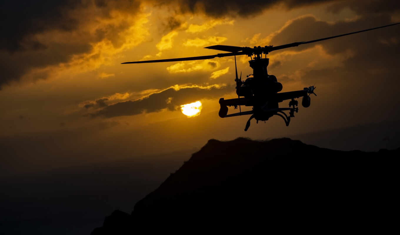 sunset, viper, military, helicopter, attack, ah, bell
