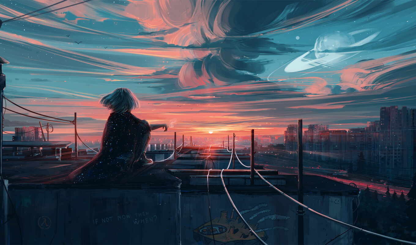 art, girl, picture, digital, anime, sunset, city, to find, artwork, thous, enam