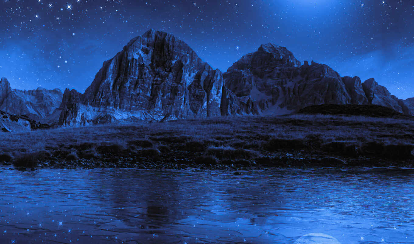 photo, background, night, moon, mountain, beach, landscape, star
