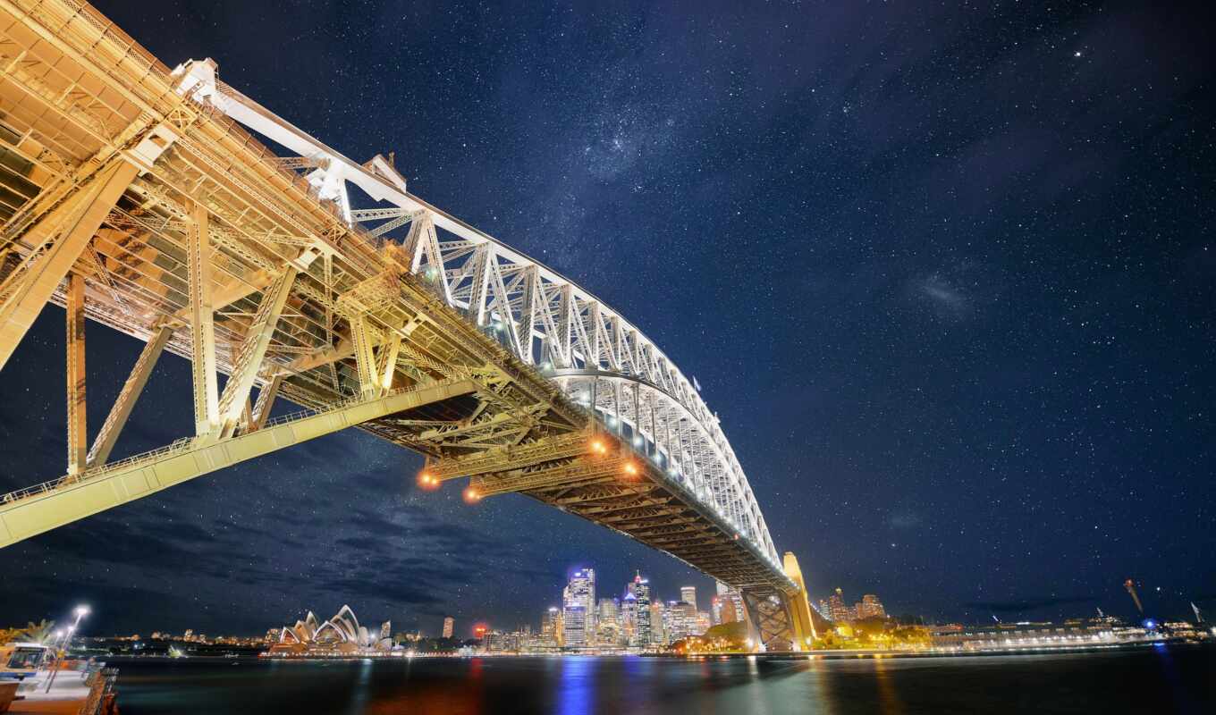 city, Bridge, Australia, cities, sydney, lights, harbor
