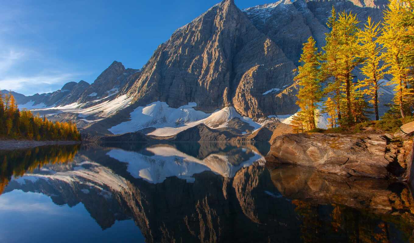 озеро, небо, канада, осень, отражение, канадский, канаде, горы, kootenay