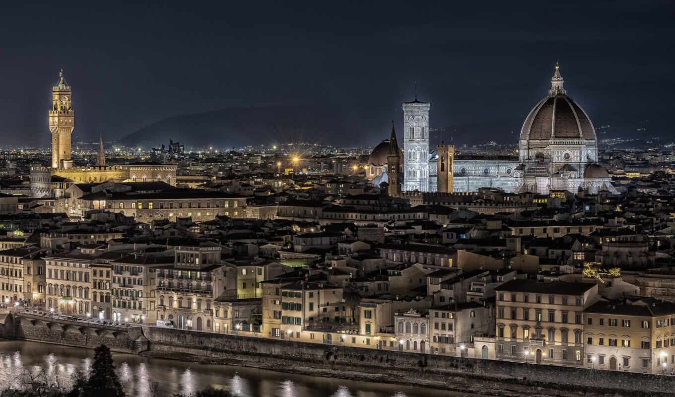 ночь, cityscape, build, italy, cathedral, florence