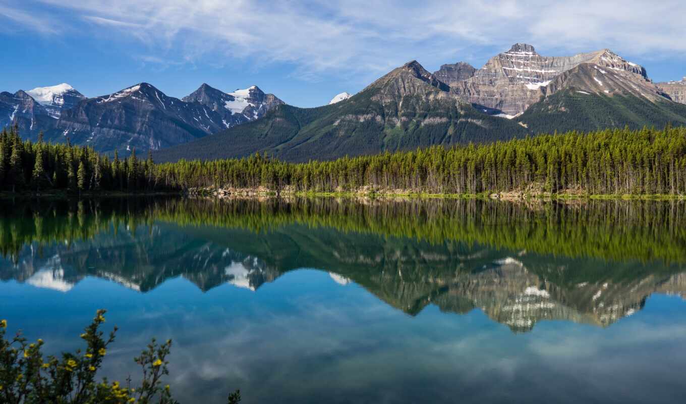 озеро, природа, гора, канада, альберта, park, отражение, national, banff, kanada, fore