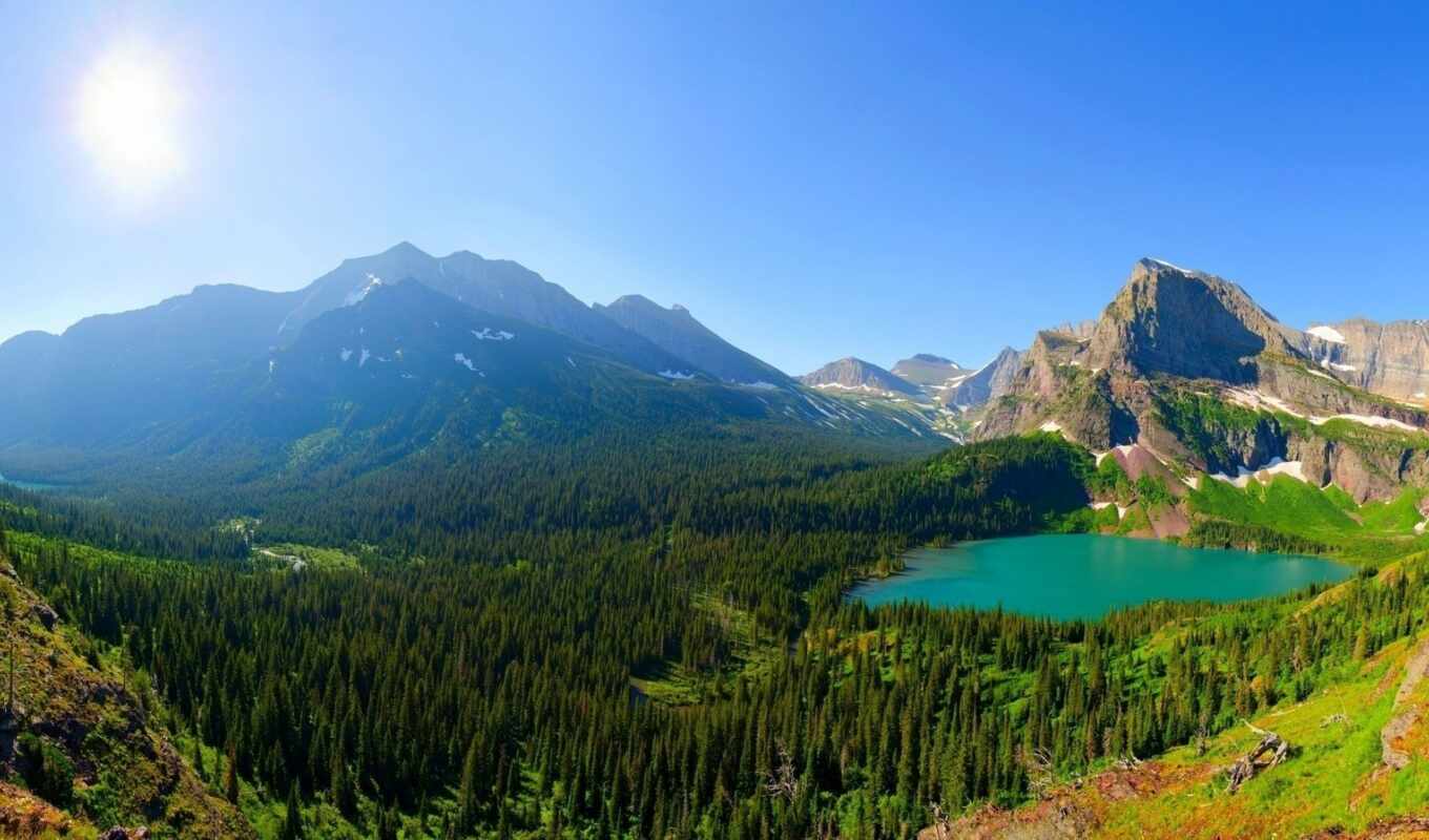 природа, summer, гора, landscape, park, glacier, national, долина, панорама, pass