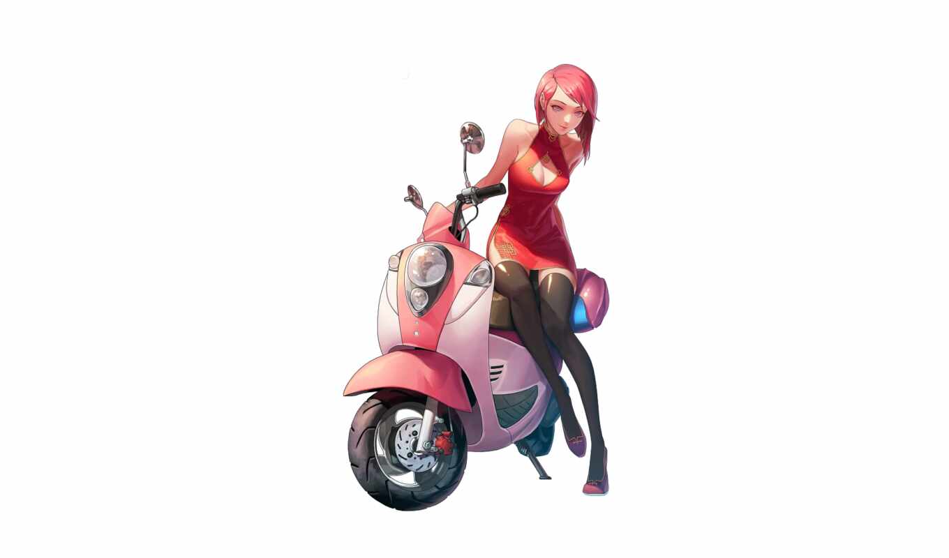 photo, art, girl, anime, bike, scooter, scooty